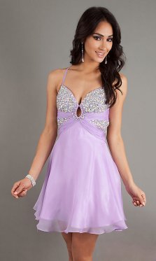 Lilac Rhinestone With Keyhole And Strap Short Party Dress